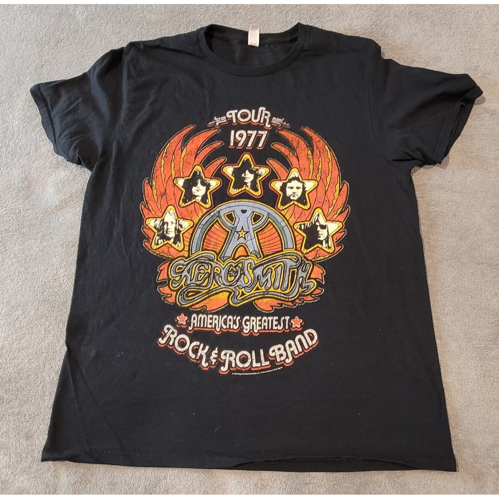 Aerosmith Tour 1977 Graphic T-Shirt Black Fruit of the Loom Softspun Large